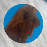 Custom Black Walnut Blue Round Resin Epoxy Table