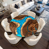 Custom Black Walnut Blue Resin Round Epoxy Table