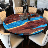 UTT Custom Black Walnut Blue Resin Round Epoxy Table in Austin