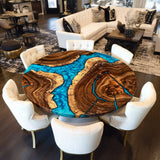 UTT Custom Black Walnut Blue Resin Round Epoxy Table