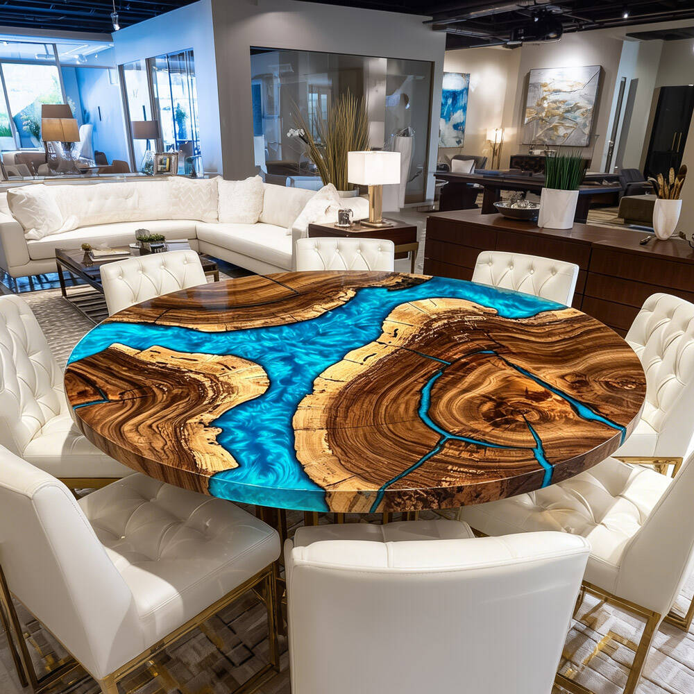 Black Walnut Blue Resin Round Epoxy Table URT51