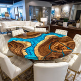 Black Walnut Blue Resin Round Epoxy Table URT51