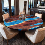 Custom Black Walnut Blue Resin Round Epoxy Table in Austin