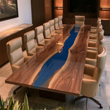 Custom Black Walnut Blue River Epoxy Resin Conference Table - CCT18