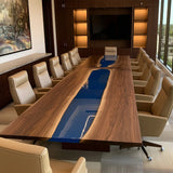 Black Walnut Blue River Epoxy Resin Conference Table - CCT18