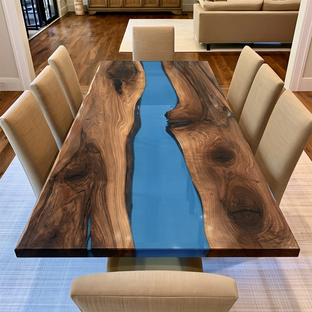 UTT Custom Black Walnut Blue River Epoxy Table