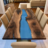 UTT Custom Black Walnut Blue River Epoxy Table