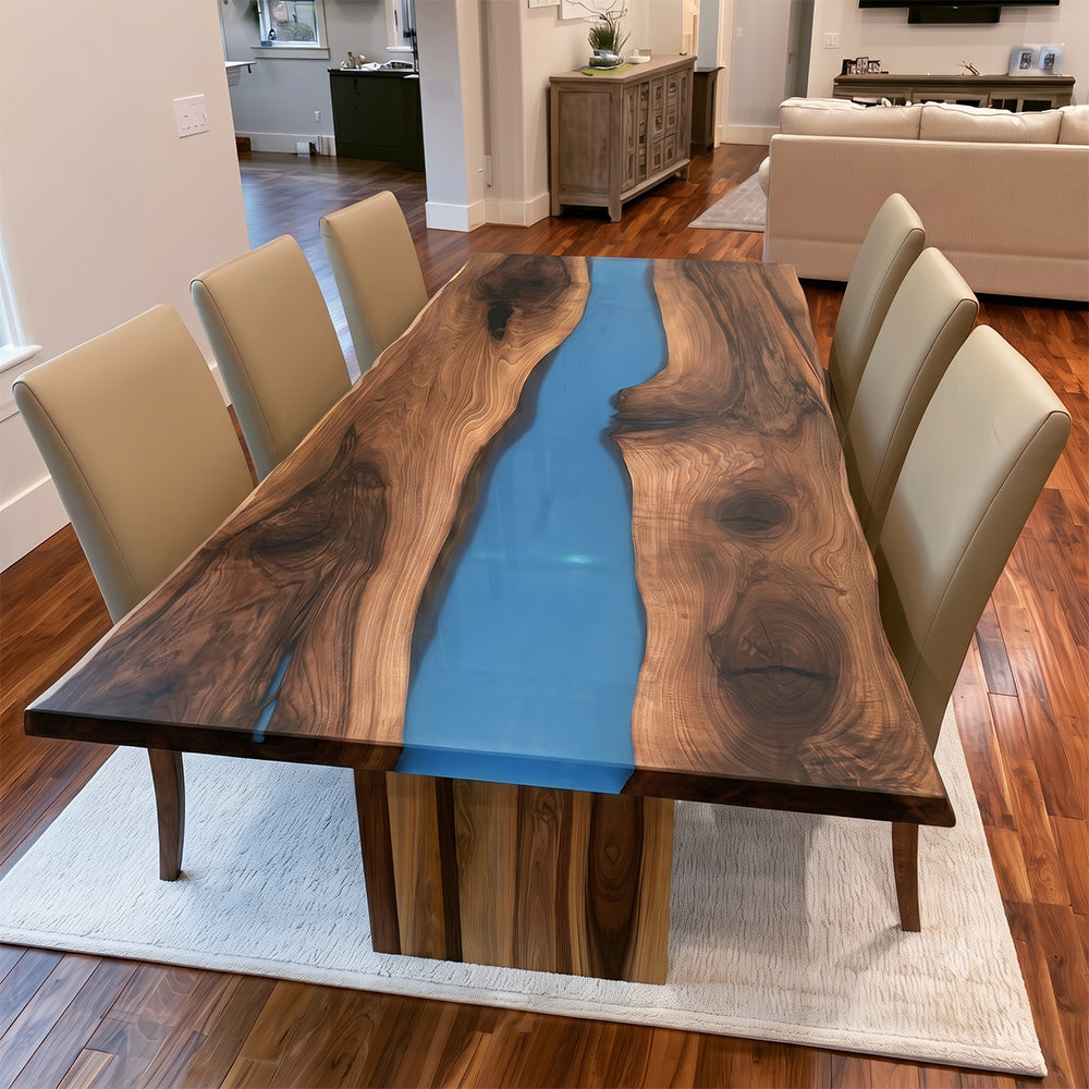 UTT Custom Black Walnut Blue Epoxy Table UTT92