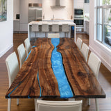 UTT Custom Black Walnut Blue River Resin Epoxy Dining Table