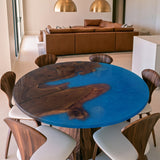 Darken Black Walnut Blue Round Resin Epoxy Table URT60