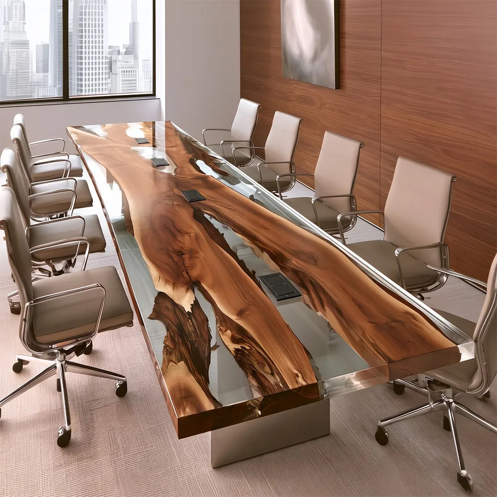 Black Walnut Clear River Conference Epoxy Table CCT09