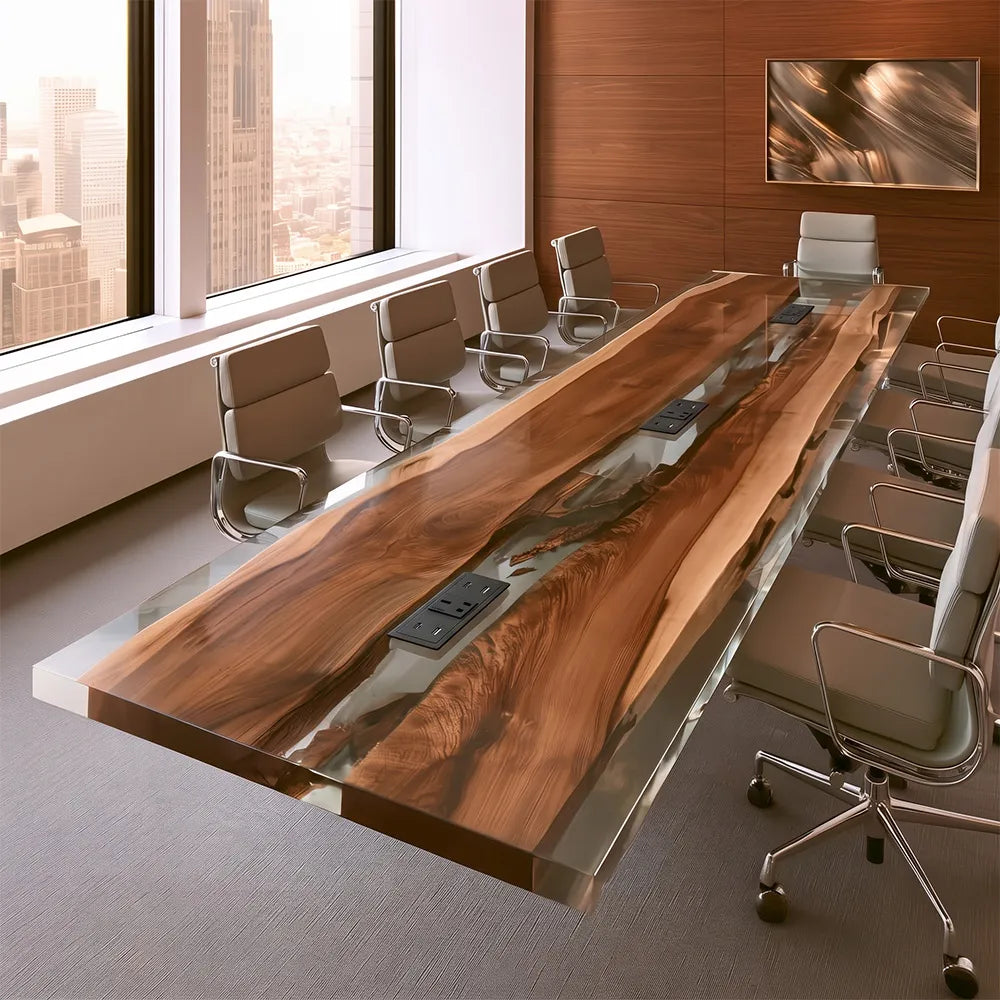 Custom Black Walnut Clear River Conference Epoxy Table CCT09