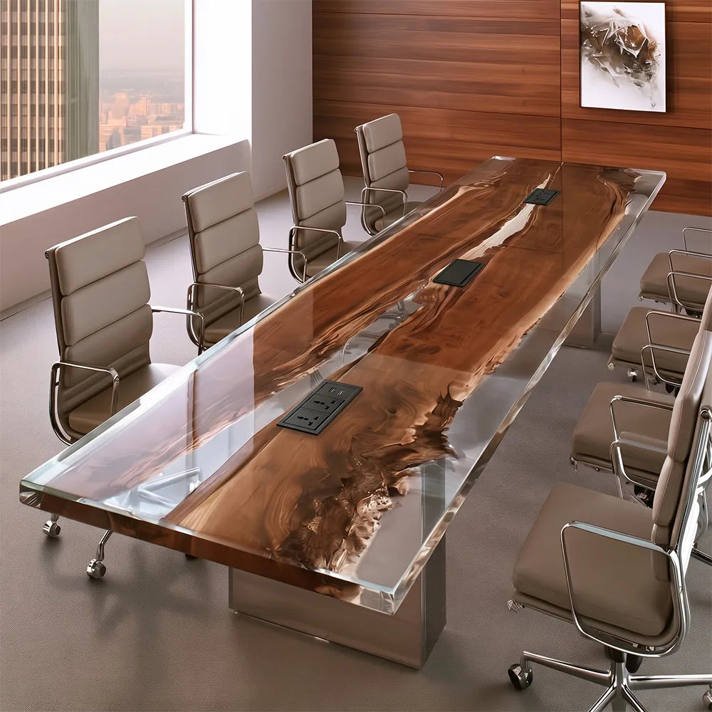 Black Walnut Clear River Conference Epoxy Table CCT09