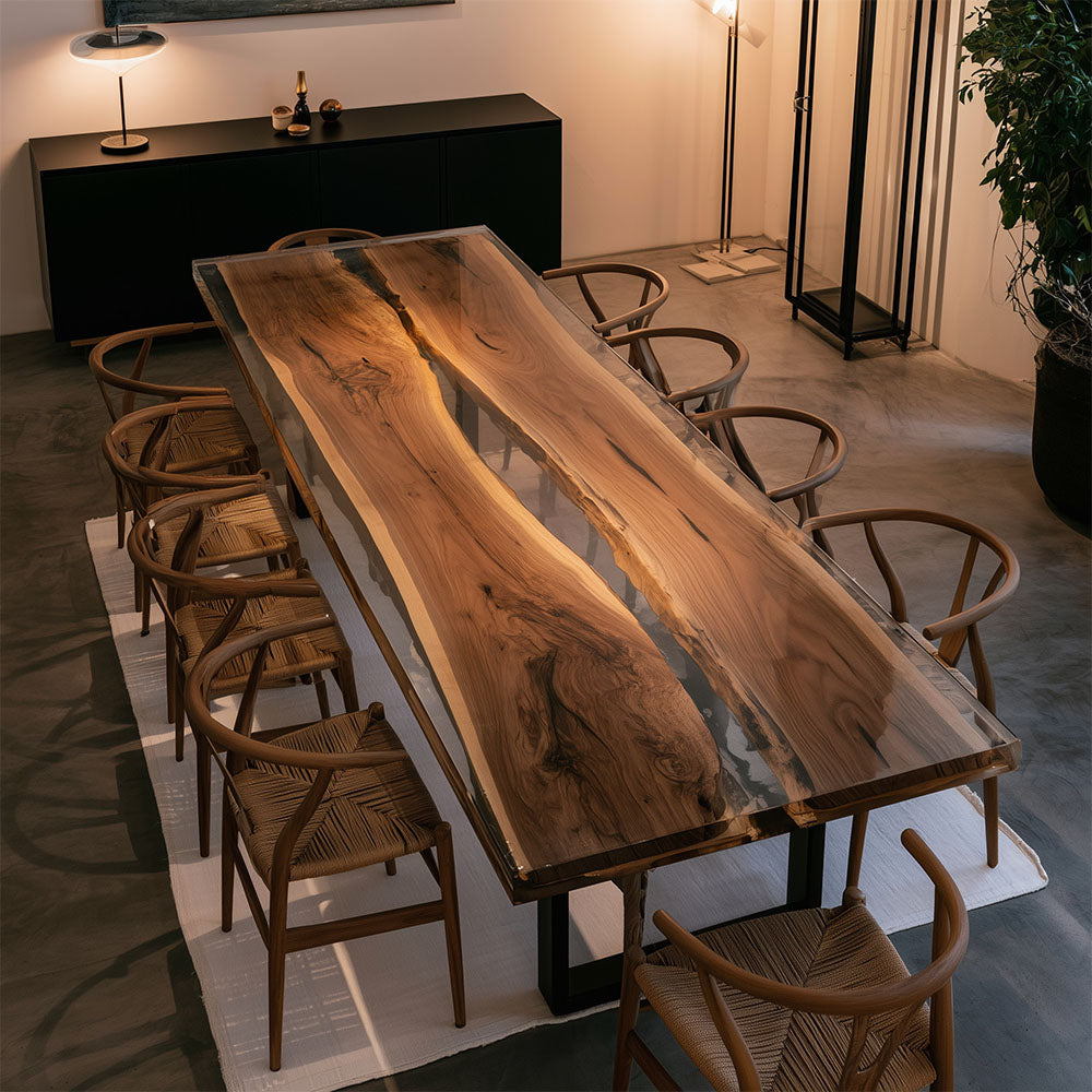 Custom Black Walnut Clear River Epoxy Dining Table UTT102