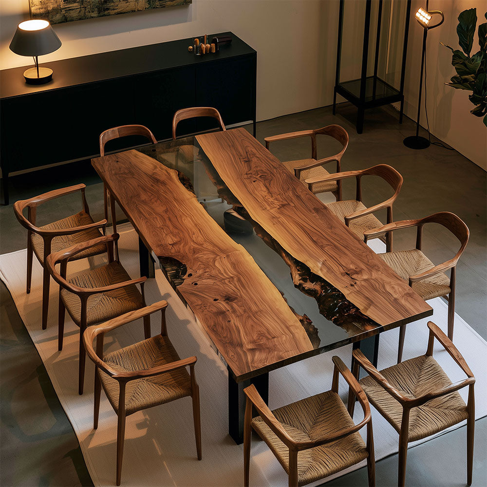 Black Walnut Clear River Epoxy Dining Table UTT102