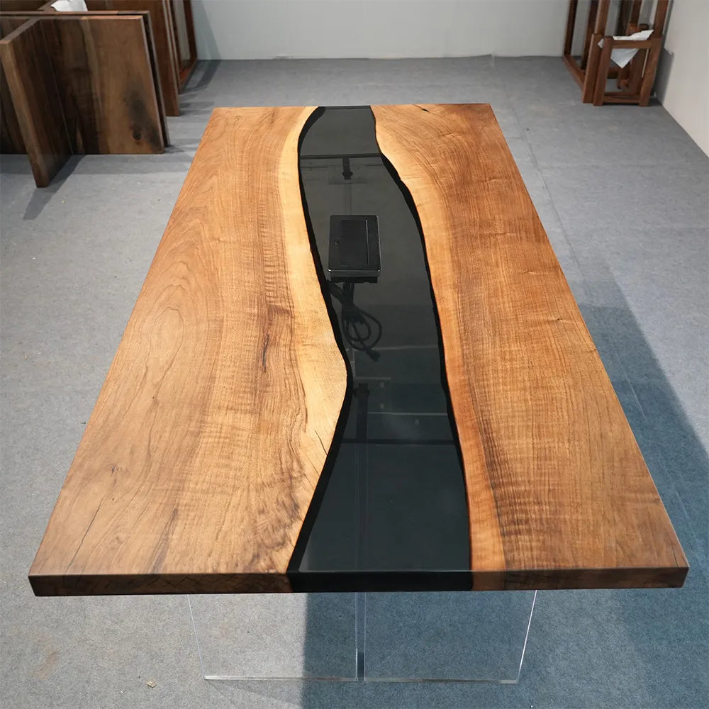 Black Walnut Black Transparent River Epoxy Table CCT07