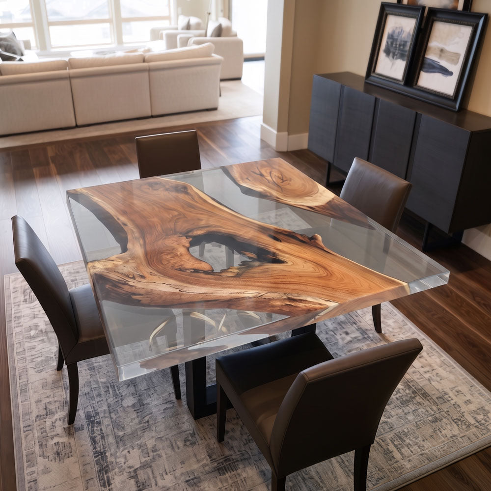 Black Walnut Gray Transparent Resin Square Epoxy Tabletop UTTS12