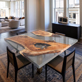 UTT Custom Black Walnut Gray Transparent Resin Square Epoxy Tabletop 