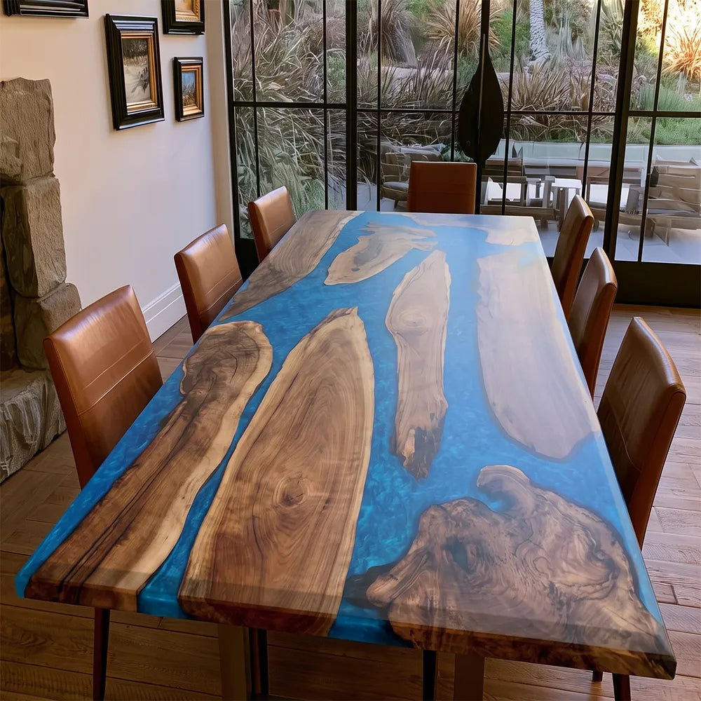 Black Walnut Island & Blue Resin Epoxy Table UTT111