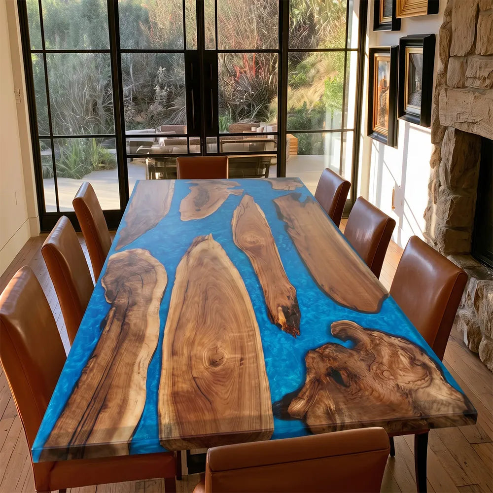 Custom Black Walnut Island & Blue Resin Epoxy Table UTT111
