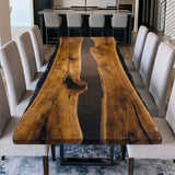 UTT Custom Black Walnut Live Edge Black River Epoxy Table