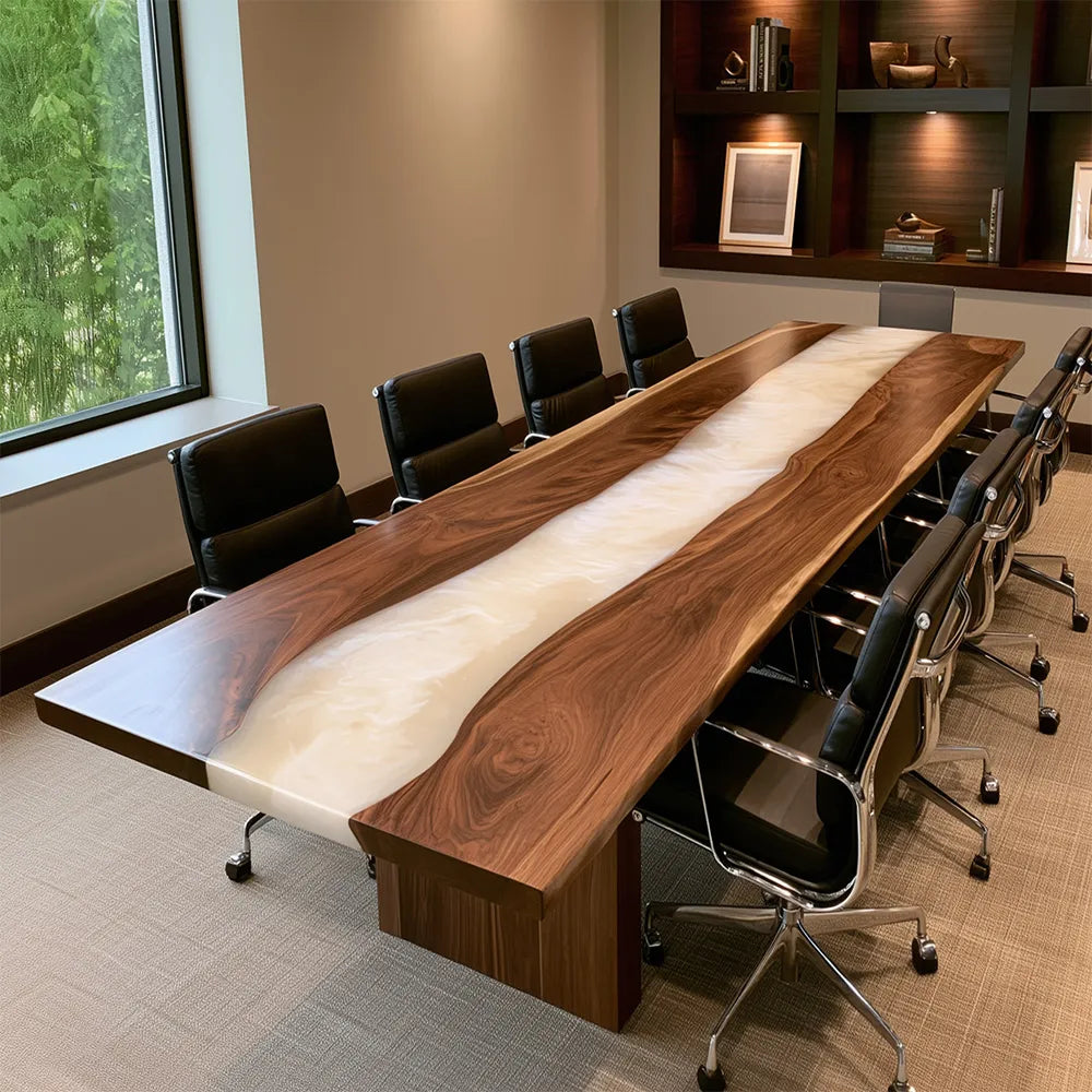 Black Walnut Milk White River Conference Epoxy Table CCT12