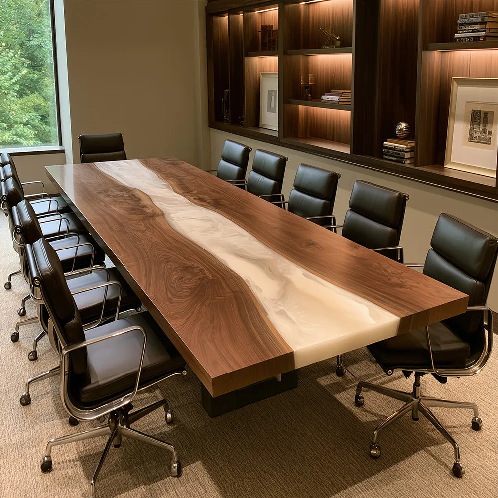 UTT Black Walnut Milk White River Conference Epoxy Table CCT12