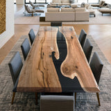 Custom Black Walnut Opaque Black River Epoxy Table UTT85