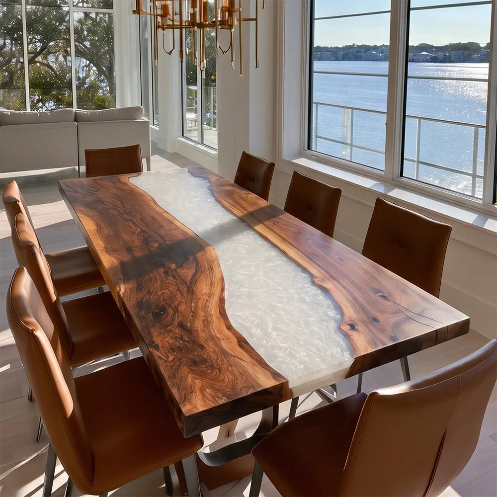 Black Walnut Pearlwhite River Epoxy Table UTT110