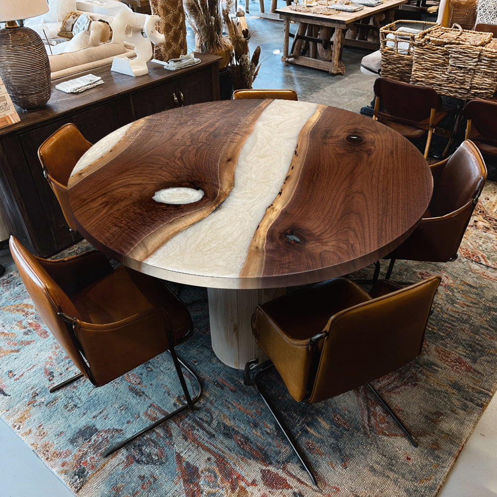 UTT Custom Black Walnut Pearlwhite River Round Table