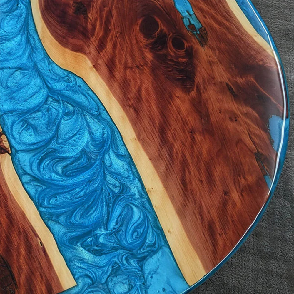 Black Walnut Blue Resin Round Epoxy Table in Austin