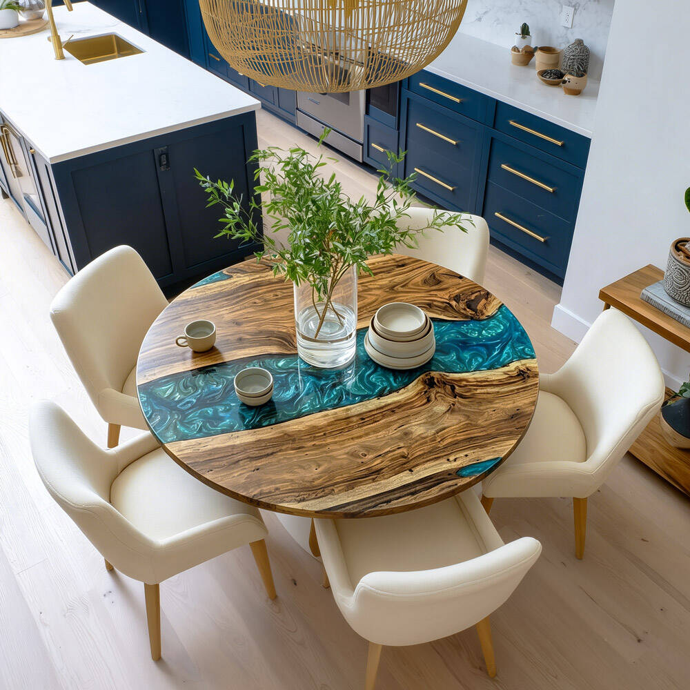 Black Walnut Round Peacock Blue Epoxy Table