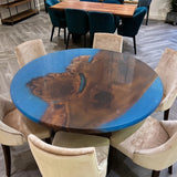 UTT Black Walnut Blue Round Resin Epoxy Table