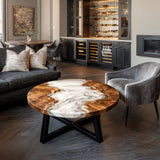 UTT Custom Black Walnut Round White, Gilded, and Grey Epoxy Table