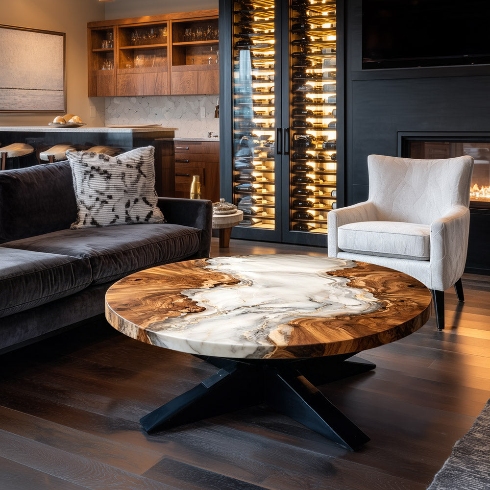 UTT Custom Black Walnut Round  Epoxy Table URT47