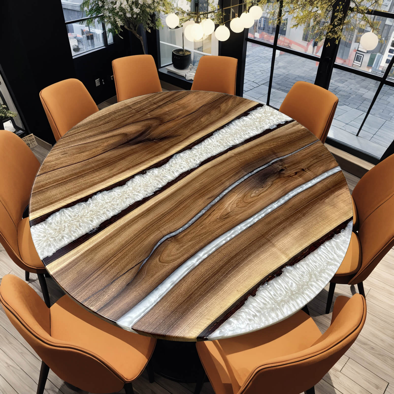 UTT Custom Black Walnut White River Round Epoxy Table in Denver