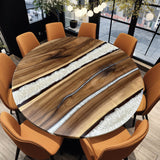 UTT Custom Black Walnut White River Round Epoxy Table in Denver