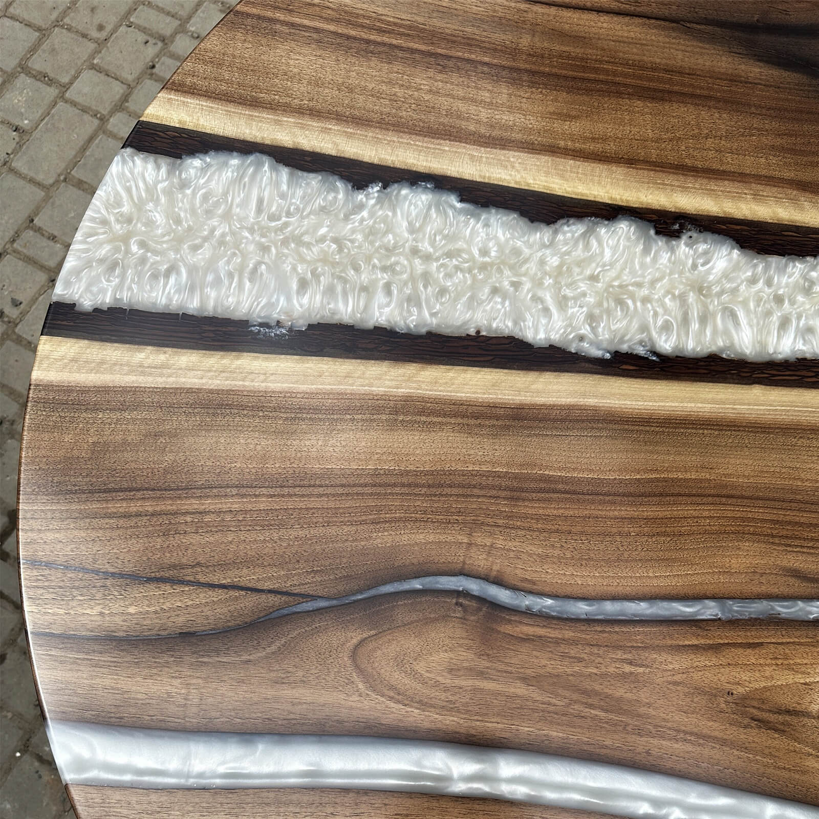 Custom Black Walnut White River Round Epoxy Table in Denver