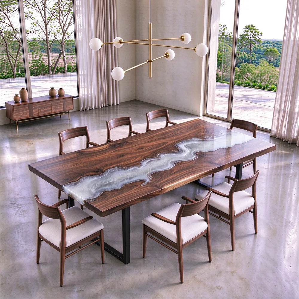 UTT Custom Black Walnut Wood River Epoxy Table UTT112