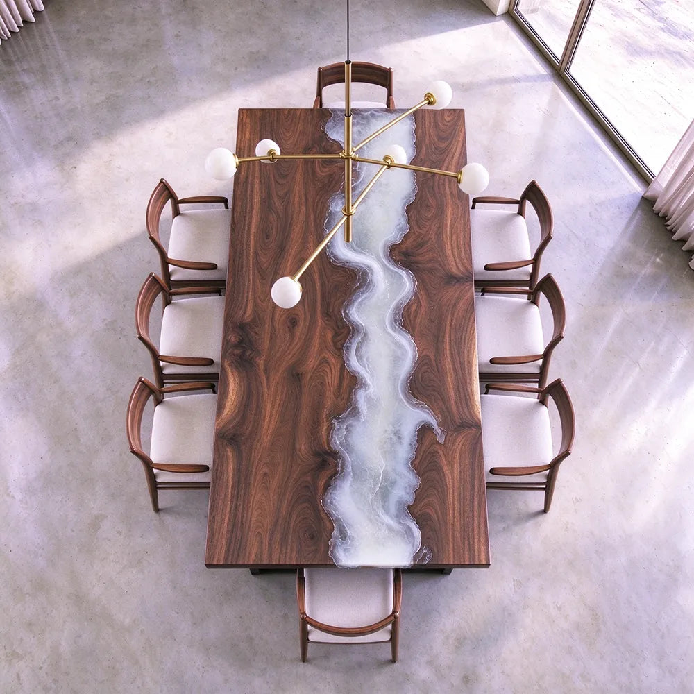Custom Black Walnut White Wave River Epoxy Table UTT112