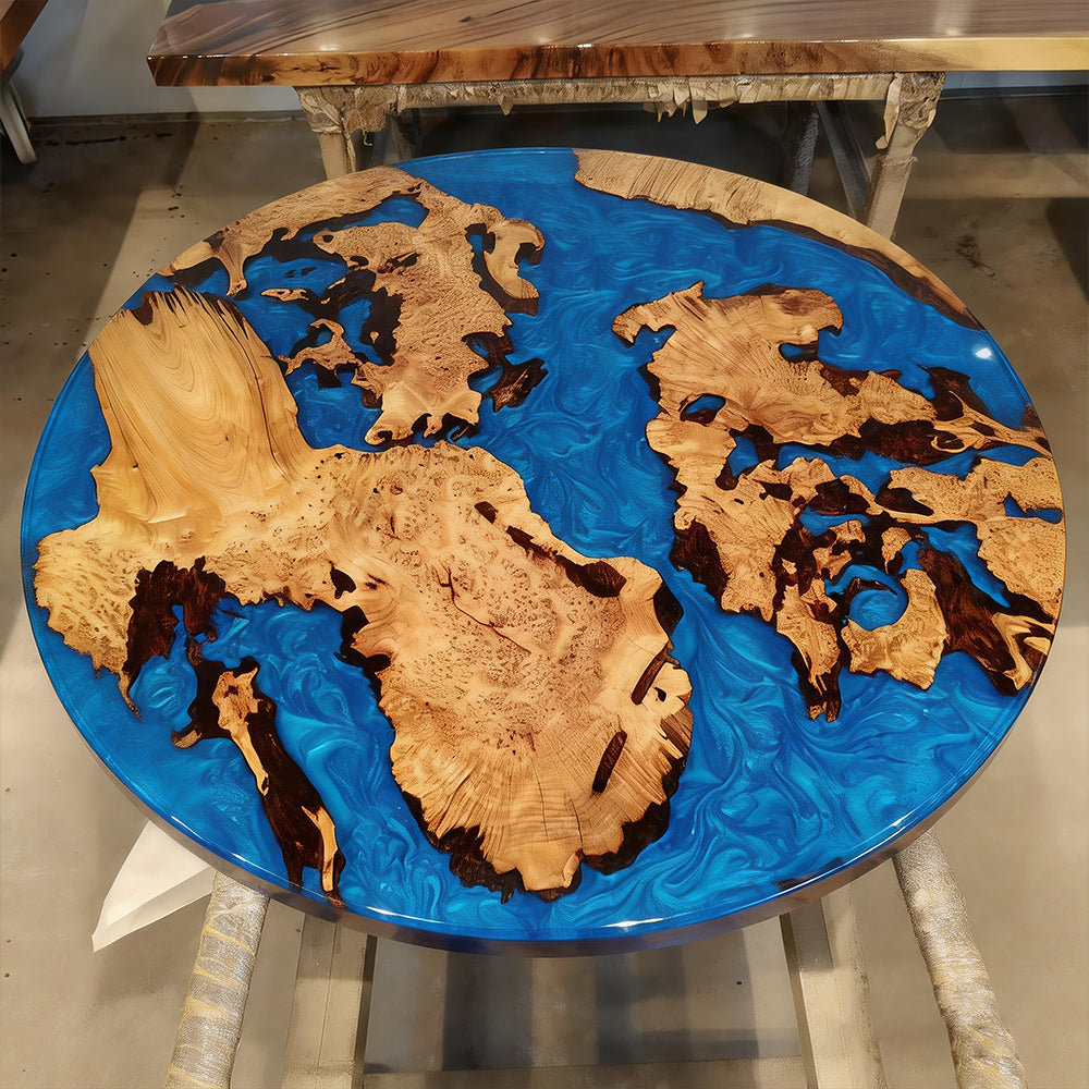 UTT Custom Cunninghamia Blue Round Epoxy Table in New York