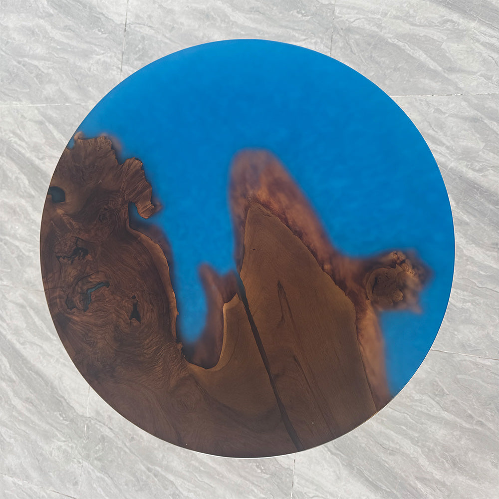 UTT Custom Black Walnut Blue Round Resin Epoxy Table URT60