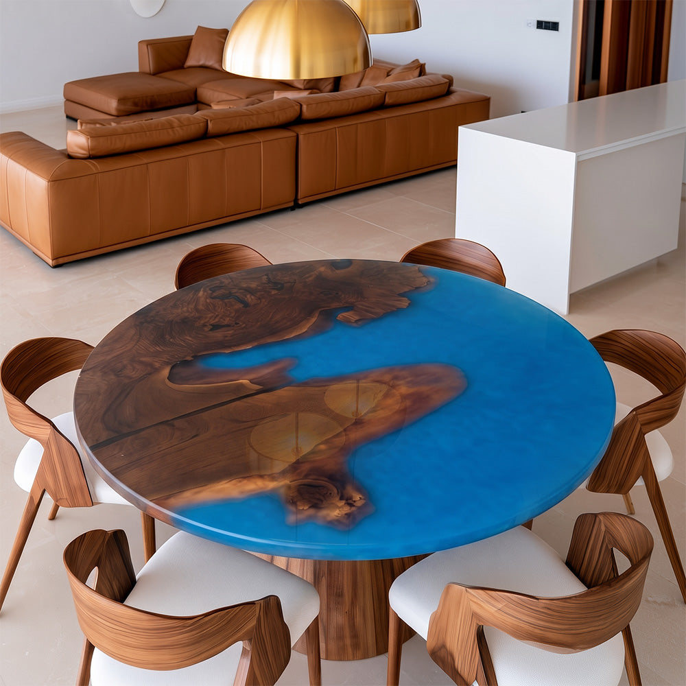 UTT Custom Darken Black Walnut Round Resin Epoxy Table URT60