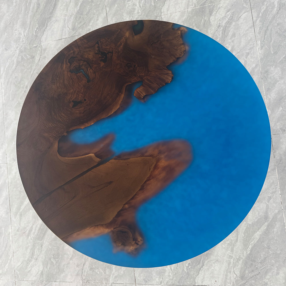 UTT Darken Black Walnut Blue Round Resin Epoxy Table URT60