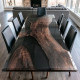 UTT Custom Darken Black Walnut Opaque Black Resin Epoxy Table
