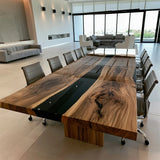 UTT Custom Large Black Walnut Midnight Black Epoxy Conference Table