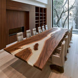 Custom Large Scale Black Walnut Milk White River Epoxy Resin Conference Table - CCT17