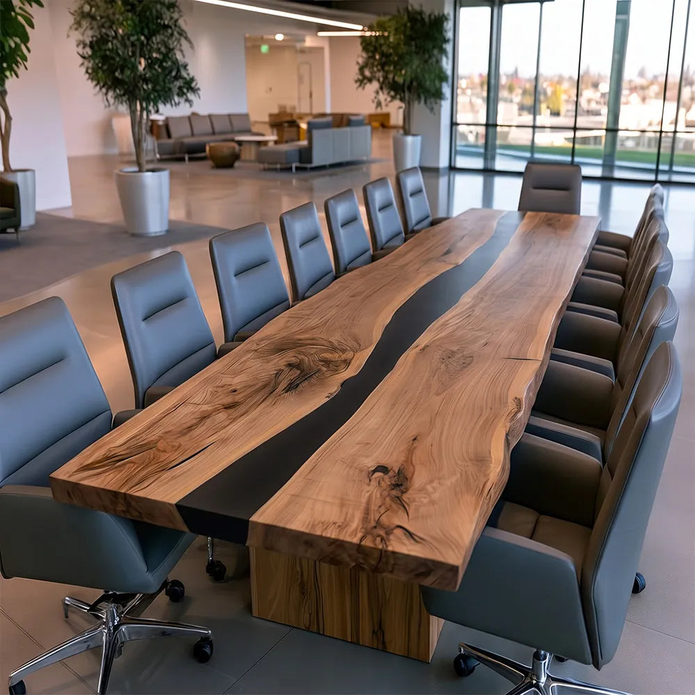 UTT Custom Large Scale Black Walnut Conference Epoxy Table - CCT21
