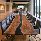 Black Walnut Opaque Black Resin River Conference Epoxy Table - CCT21