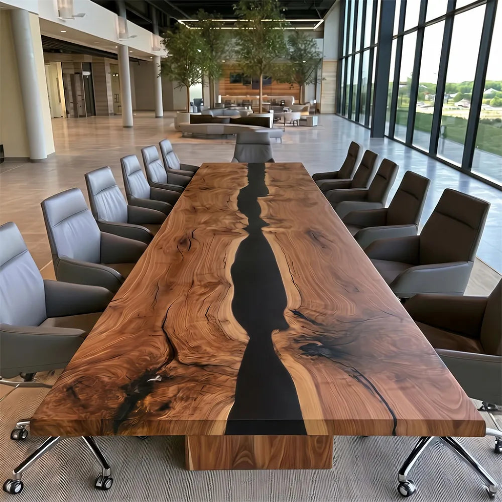 Large Scale Black Walnut Opaque Black Resin River Conference Epoxy Table - CCT21